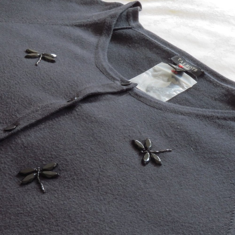 Dragonfly Beaded XL Black Short Sleeve Sweater
